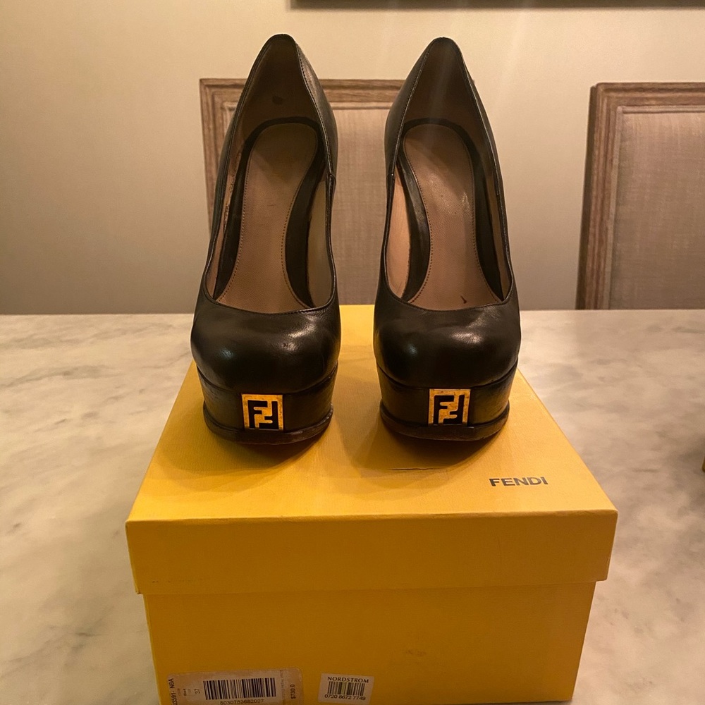 Fendi Black Leather Platform Heels